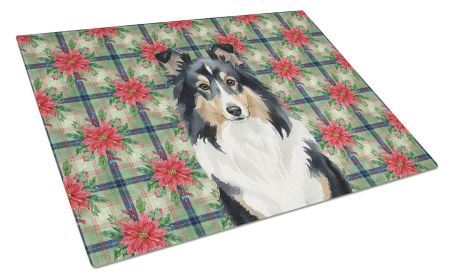 Tricolor Sheltie Christmas PoinsettIas Glass Cutting Board Decorative Tempered Glass Kitchen Cutting and Serving Board Large Size Chopping Board