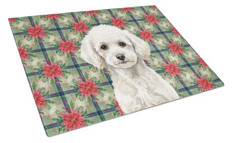 Toy White Poodle Christmas PoinsettIas Glass Cutting Board Decorative Tempered Glass Kitchen Cutting and Serving Board Large Size Chopping Board