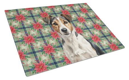Tricolor Russell Terrier Christmas PoinsettIas Glass Cutting Board Decorative Tempered Glass Kitchen Cutting and Serving Board Large Size Choppin