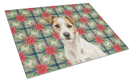 White with Tan Markings Russell Terrier Christmas PoinsettIas Glass Cutting Board Decorative Tempered Glass Kitchen Cutting and Serving Board Lar