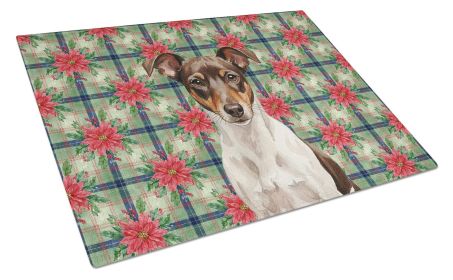 Chocolate and White Rat Terrier Christmas PoinsettIas Glass Cutting Board Decorative Tempered Glass Kitchen Cutting and Serving Board Large Size