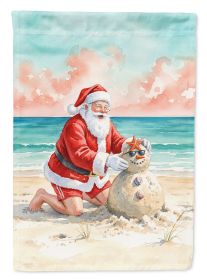 Santa Claus Building a Sand Snowman Christmas Garden Flag Mailbox Decorative Yard Banner Outside Patio Artwork for Flower Beds, Garden Size
