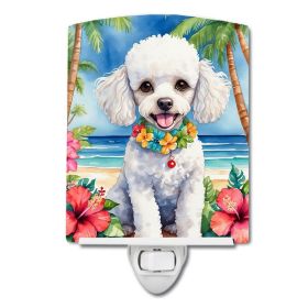 NEW White Poodle Luau Ceramic Night Light Compact, UL-Certified, Ideal for Bedroom, Bathroom, Nursery, Hallway, Kitchen, 6x4x3, Multicolor