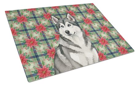 Gray and White Alaskan Malamute Christmas PoinsettIas Glass Cutting Board Decorative Tempered Glass Kitchen Cutting and Serving Board Large Size