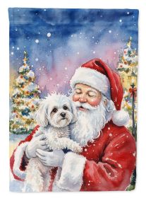Bichon Frise with Santa Claus Garden Flag Mailbox Decorative Yard Banner Outside Patio Artwork for Flower Beds, Garden Size, Multicolor