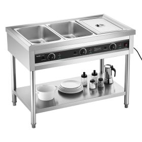 3-Pan Commercial Food Warmer Steam Table with Independent Temperature Control