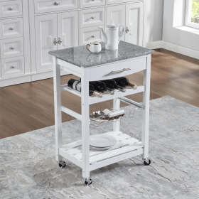 Mobile Rolling Kitchen Island Trolley Serving Cart with Underneath Drawer & Slide-Out Wire Storage Basket