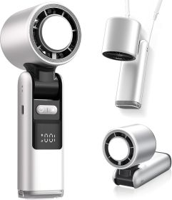 Portable Handheld Fan, Speed Adjustable Turbo Mini Fan, Reduced Temperature Mode, Rechargeable Digital Display Foldable Personal Fan With Night L (Color: White)