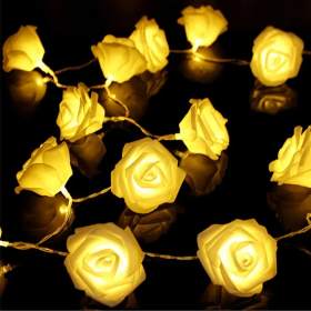40 LEDs Rose Flower String Lights 10ft Battery Operated Decorative (Color: White)