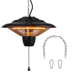 1Pc 1500W Outdoor Hanging Patio Heater Ultra-Quiet Electric Heating Lamp IP23 Waterproof 2 Heating Levels Overheating Protection Ceiling Mounted (Color: Black)