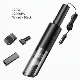 Home Car Vacuum Cleaner, 120W 12000Pa Rechargeable Handheld Black Wired Charging Multi-function Cleaning Accessories For Car Interior Home (Color: Black)