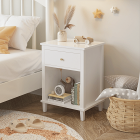 26.77''H Wooden Nightstand with One Drawer One Shelf for Kids, Adults (Color: White, Material: MDF)