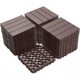 Plastic Interlocking Deck Tiles, 12.00"x12.00"(Pack of 44 ), Patio Flooring Outdoor Waterproof All Weather Use for Garden Poolside Front/Back Yar (Color: Light Coffee)