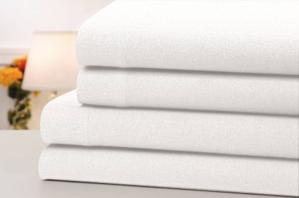 Bibb Home Solid Flannel 4 Piece Sheet Set (Color: White, size: Twin XL)