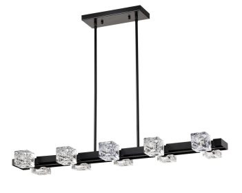Rectangle Chandelier For Dining Room, 10-Light Black Farmhouse Linear Pendant Light Fixture, Modern Crystal Hanging Lighting Chandelier For Lobby (Option: Matte Black)