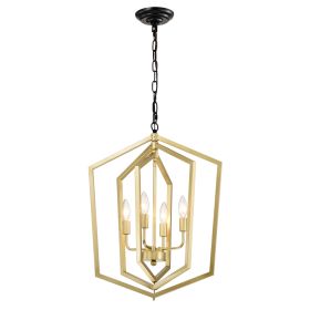 4-Light Farmhouse Kitchen Chandeliers, Vintage Cage Light Fixture Adjustable Height Chandeliers For Dining Room Hallway Foyer Entryway E12 Bulbs (Option: Matte Black)
